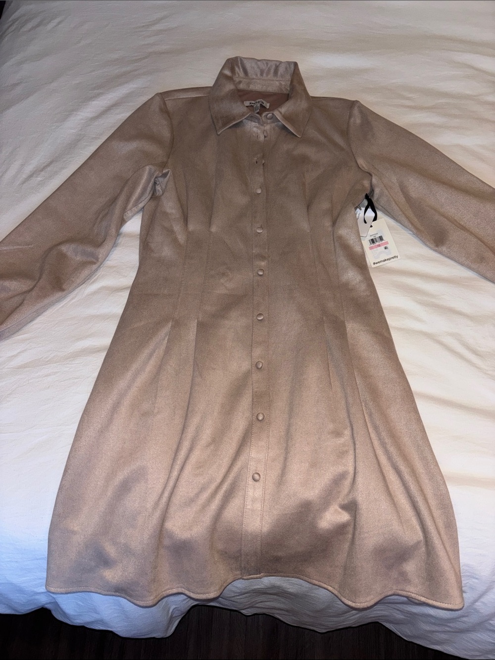 Kensie Taupe Long-Sleeve Button-Front Shirt Dress